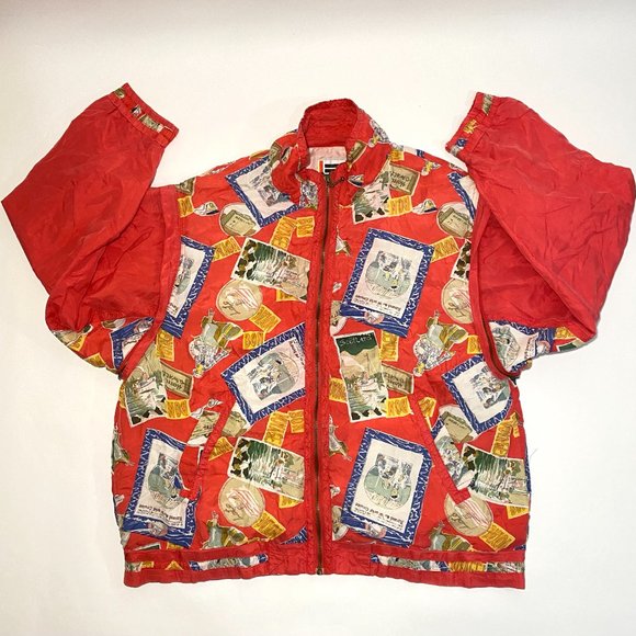 Vintage EVR Div Rousso Apparel Group Red Silk Print Quilted Sleeves Jacket Sz M - Picture 2 of 11
